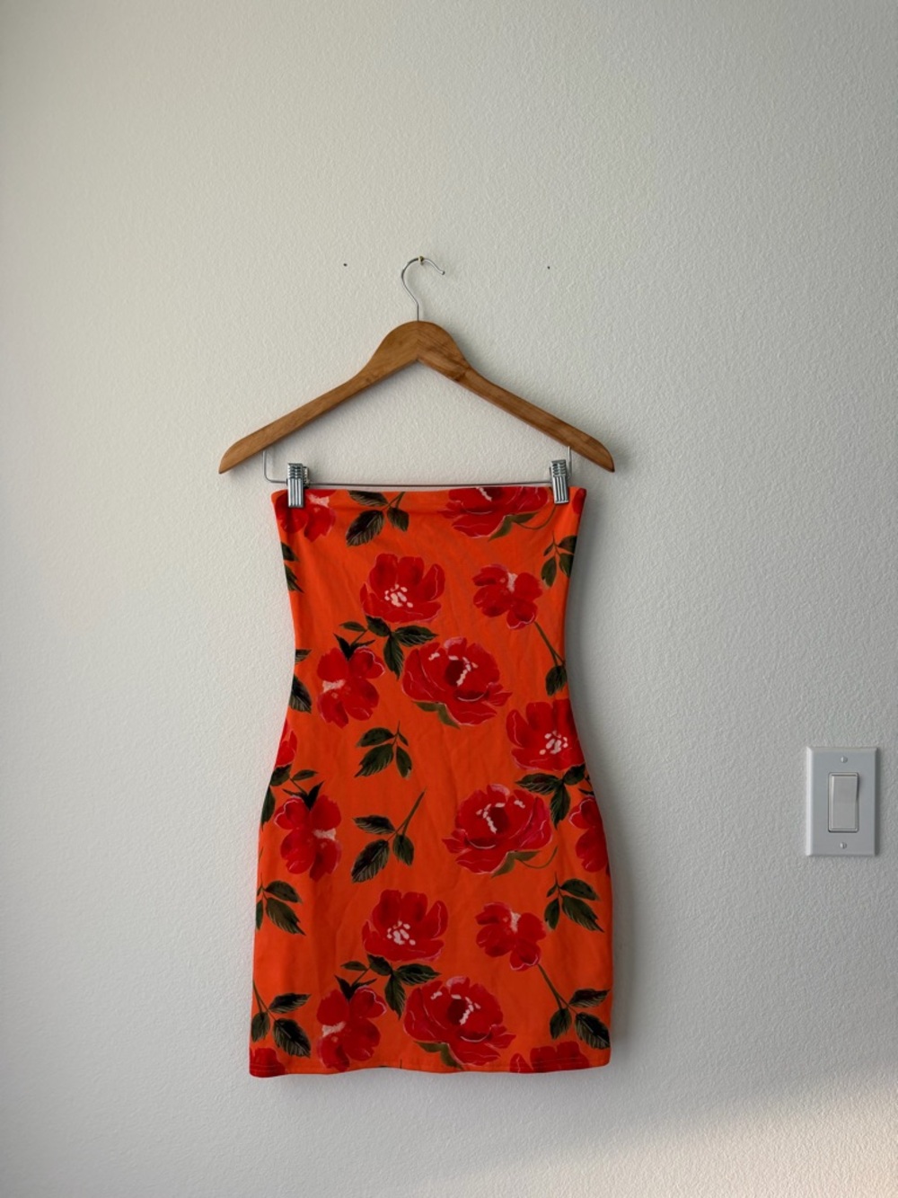 White fox Orange Floral Strapless Dress